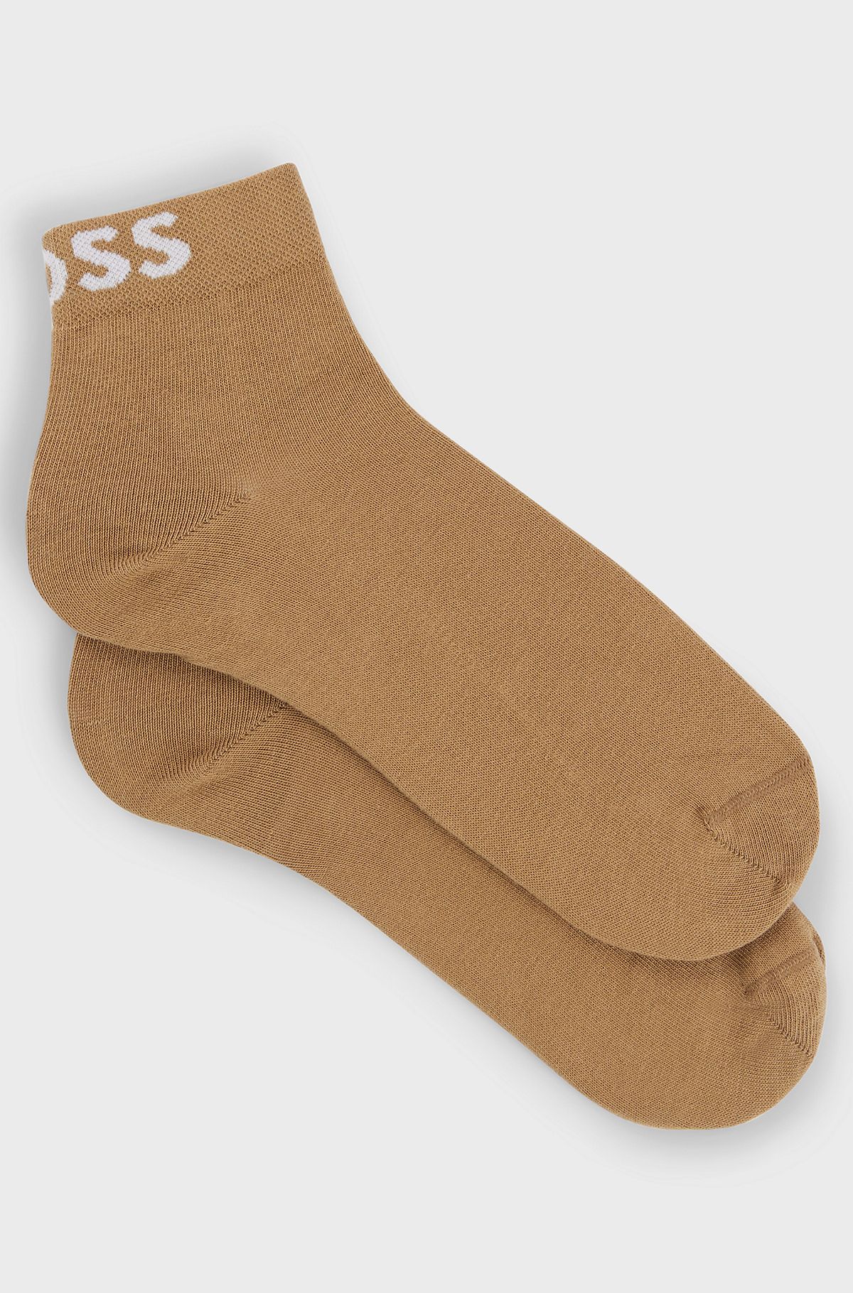 Two-pack of quarter-length socks with contrast logos, Beige