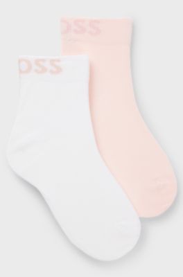 Two-pack of quarter-length socks with contrast logos, White / Pink