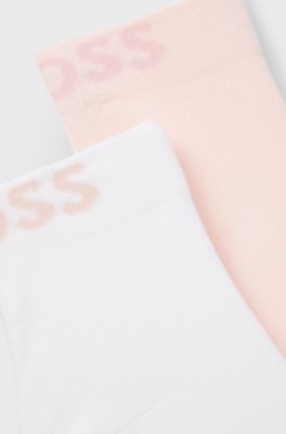 Zweierpack kurze Socken mit Kontrast-Logos, Wei&szlig; / Pink