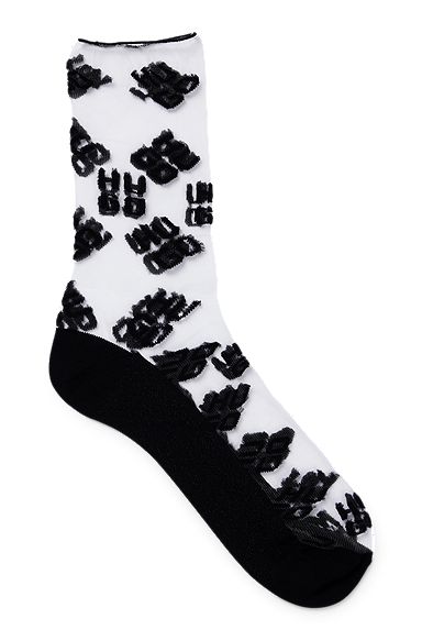 Quarter-length transparent socks with stacked logos, White Patterned