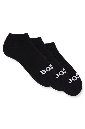 Набор из трех пар носков длиной до щиколотки с контрастными логотипами, Черный