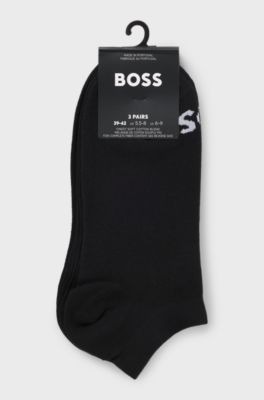 Set van drie paar enkelsokken met contrastlogo&rsquo;s, Zwart