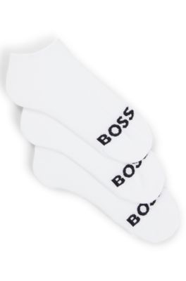 Three-pack of ankle-length socks with contrast logos, White