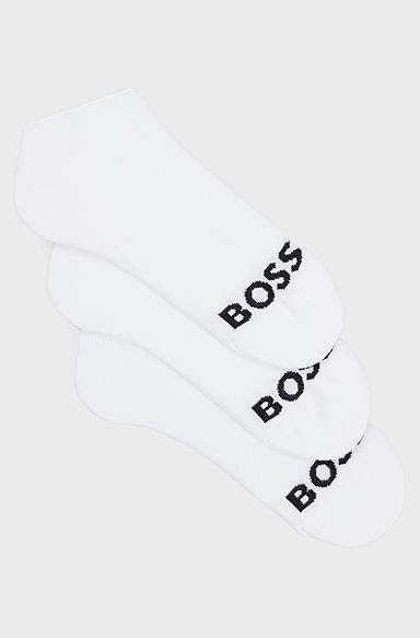 Three-pack of ankle-length socks with contrast logos, White
