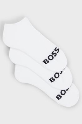 Three-pack of ankle-length socks with contrast logos, White