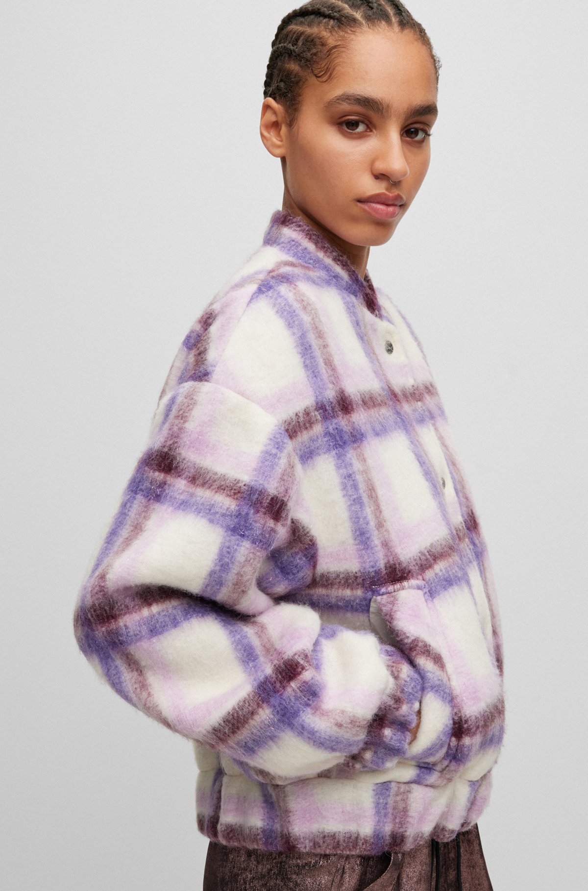 Oversized-fit jacket in checked material, Purple