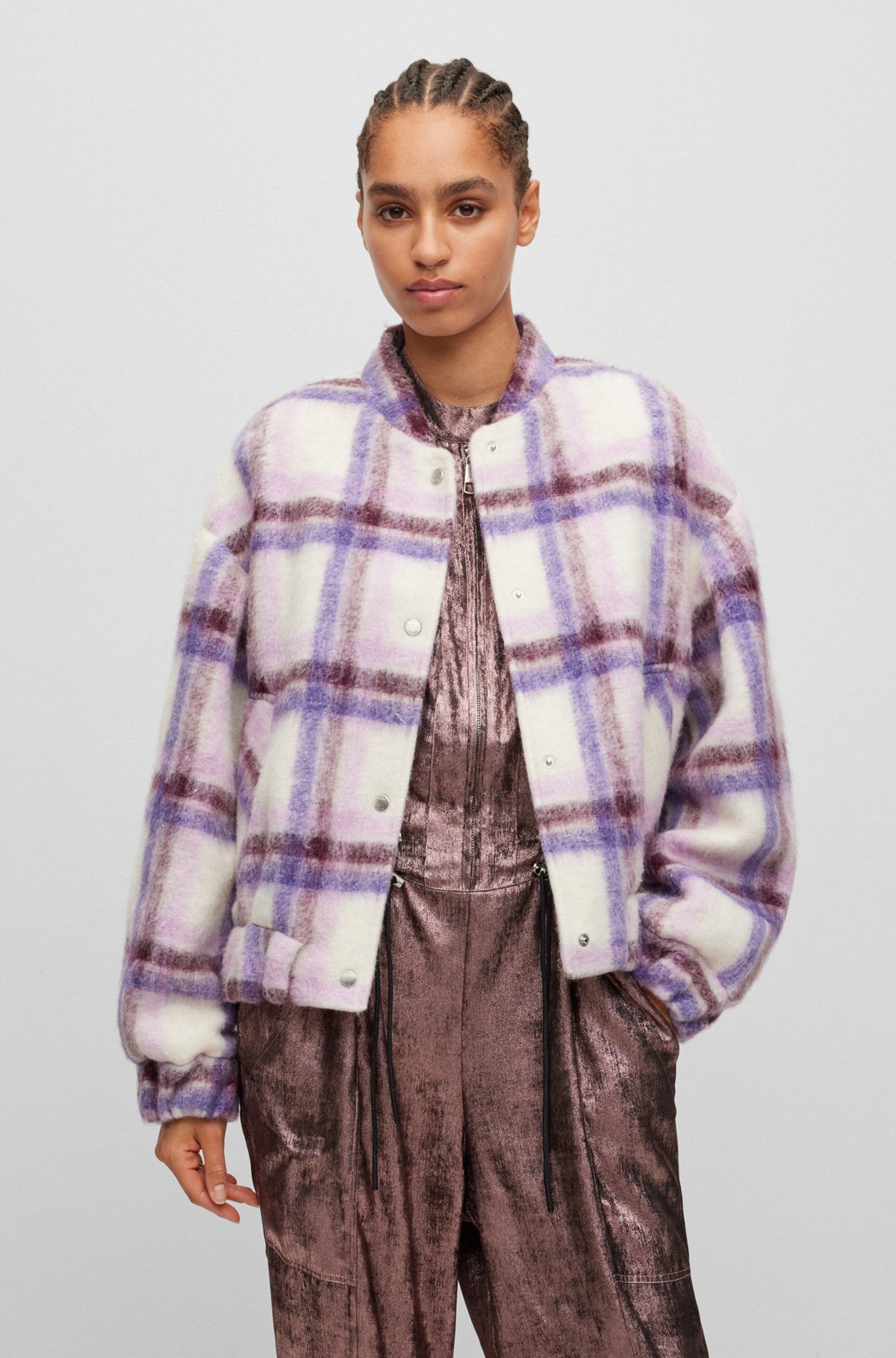 Oversized-fit jacket in checked material, Purple