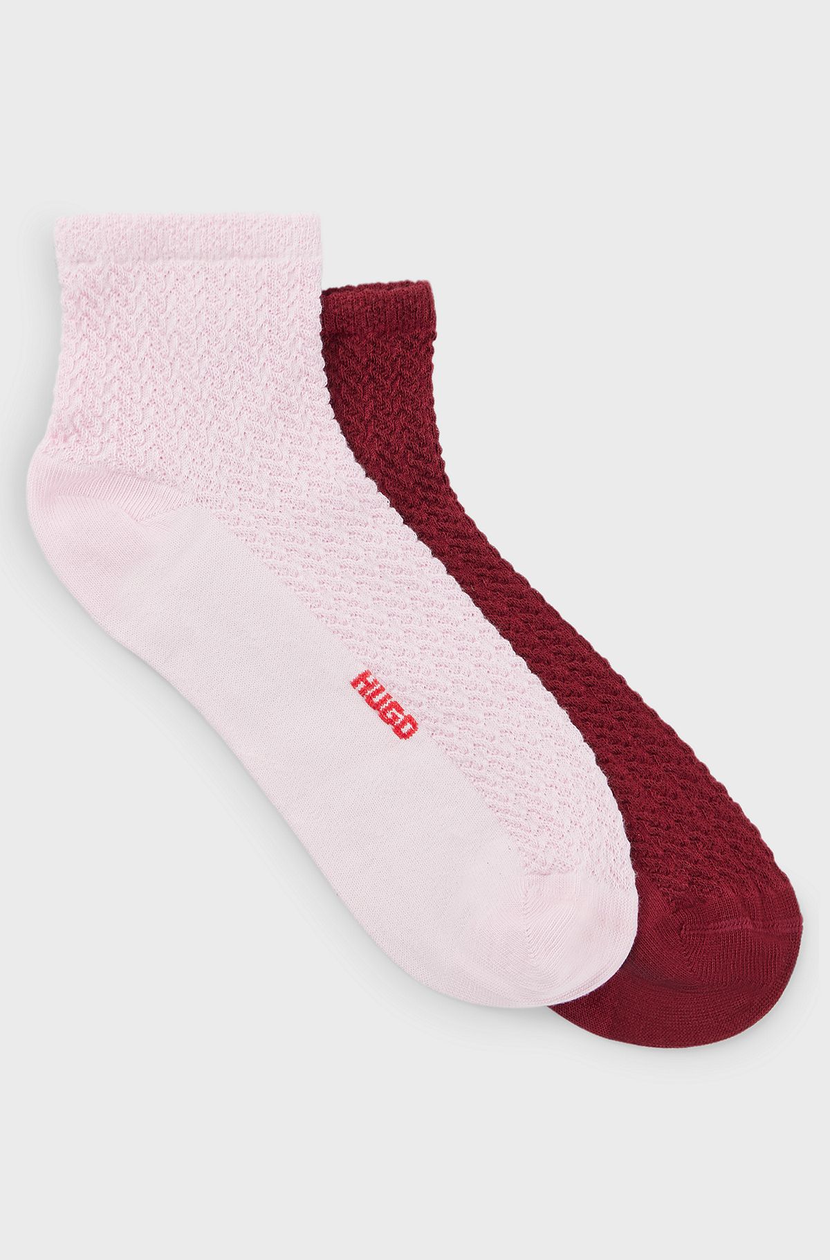 Two-pack of quarter-length socks with logo details, light pink