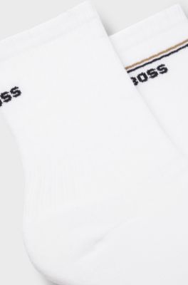 Lot de deux paires de chaussettes mi-mollet avec logos, Blanc