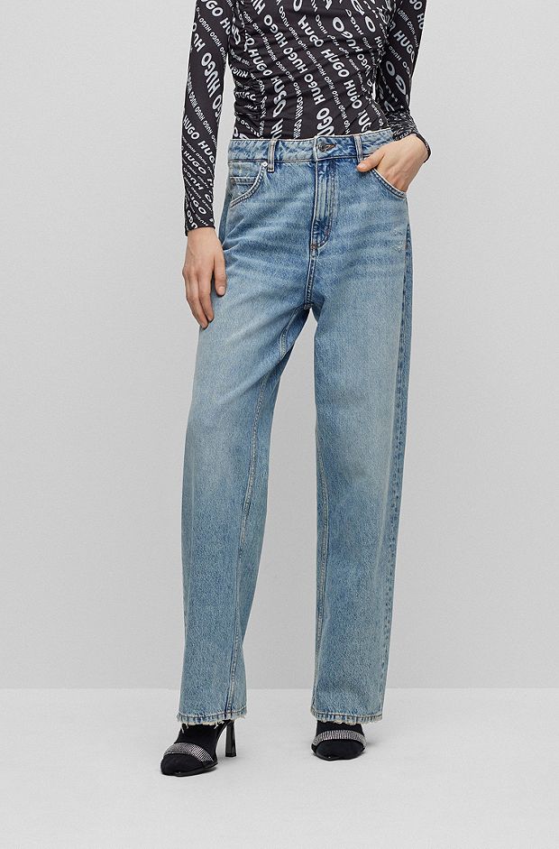 Relaxed-fit jeans in blue rigid denim, Light Blue