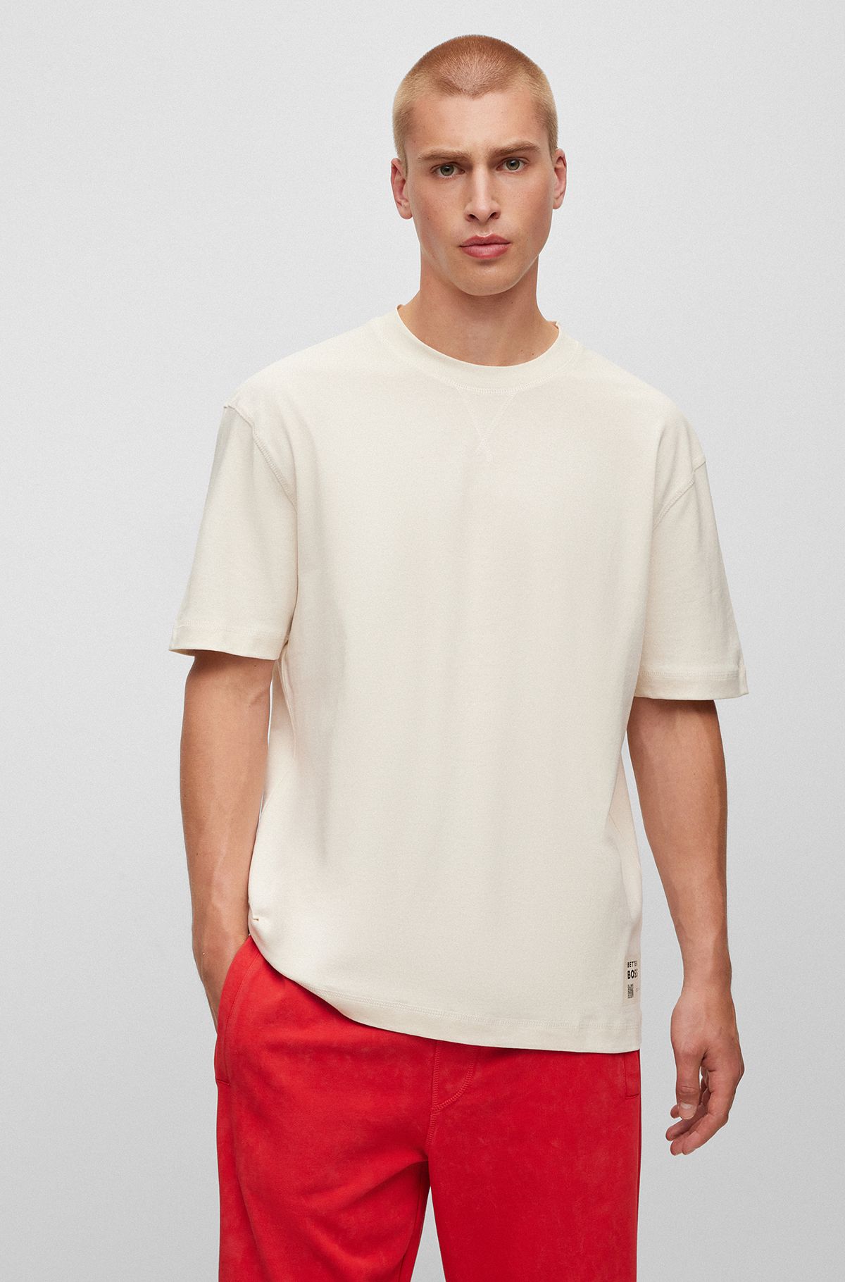 Relaxed-Fit T-Shirt aus Baumwolle mit Logo-Print, Hellbeige