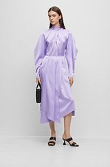 Midi-length dress with irregular hem and feature neckline, Light Purple