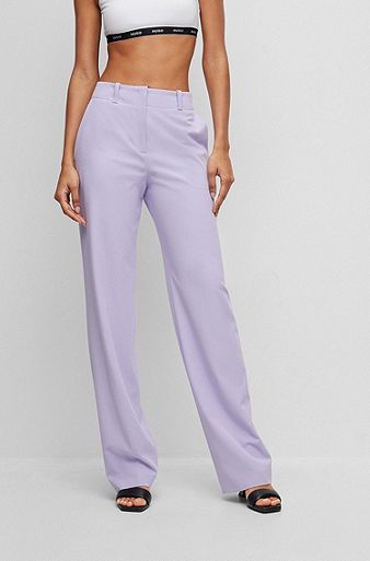 High-waisted regular-fit trousers with a wide leg, Light Purple
