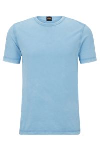 Cotton-jersey T-shirt with sun-bleached effect, Light Blue