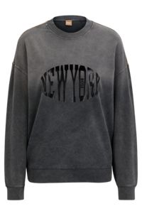 Sweatshirt med relaxed fit i bomuld med stræk og grafik med bynavn, Sort
