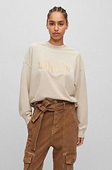 Relaxed-fit stretch-cotton sweatshirt with city-name artwork, Beige