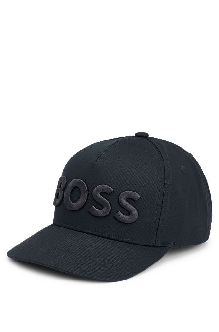 Cotton-twill five-panel cap with embroidered logo, Black