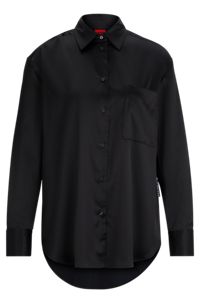 Oversized-fit blouse in stretch satin, Black