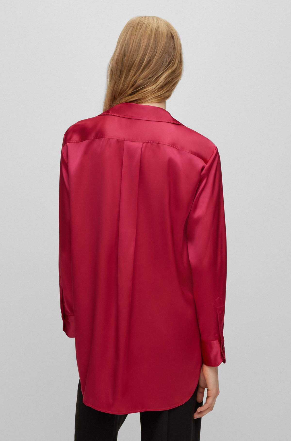 Oversized-fit blouse in stretch satin, Pink