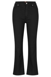 High-waisted jeans in black coated denim, Black
