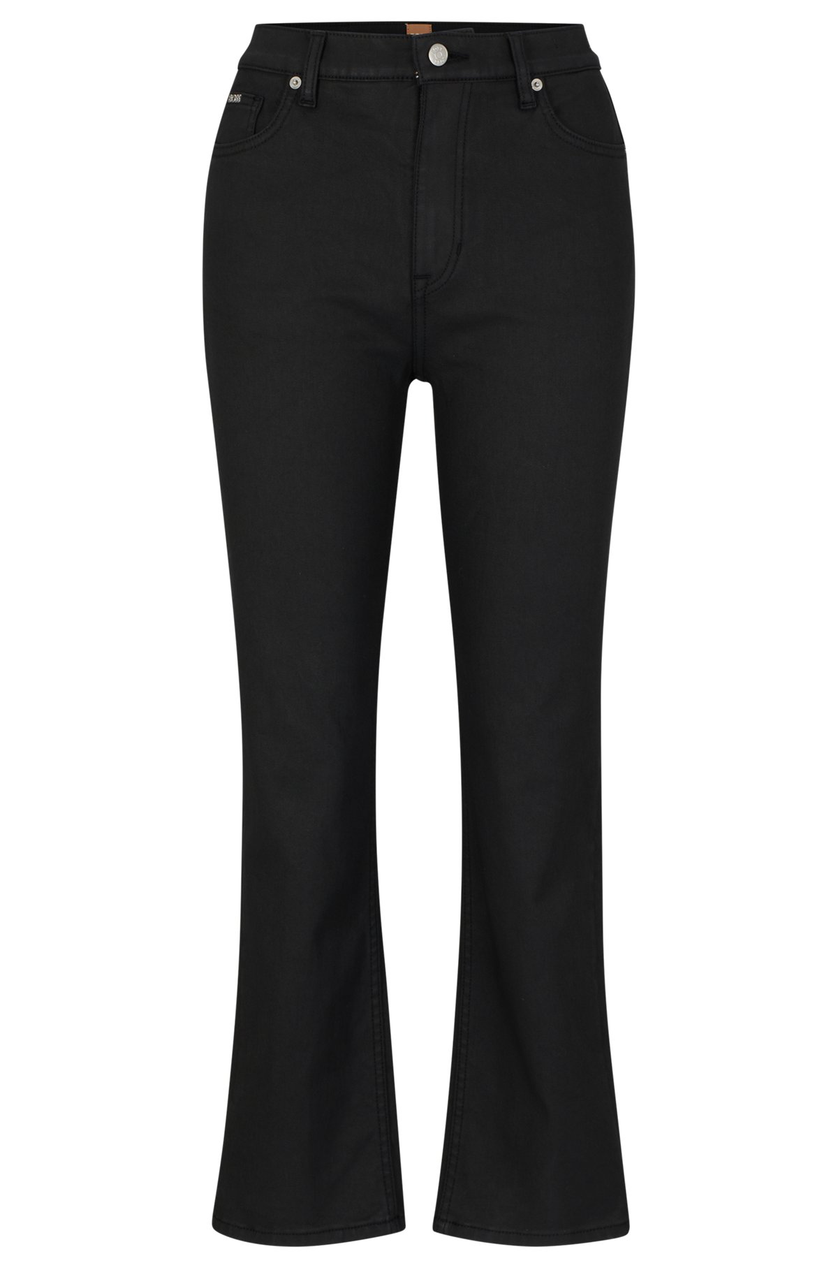 High-waisted jeans in black coated denim, Black