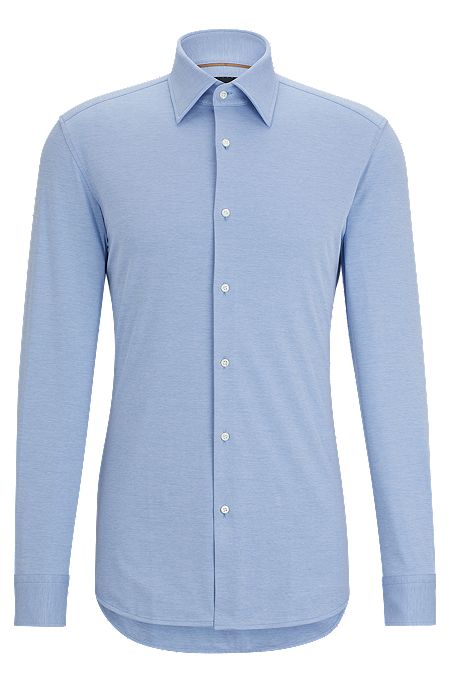 Slim-fit shirt in a structured stretch-cotton blend, Light Blue