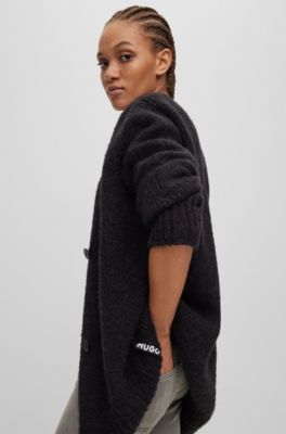 HUGO - Oversized-fit button-up cardigan with logo flag