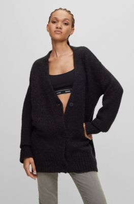 HUGO - Oversized-fit button-up cardigan with logo flag