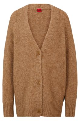 HUGO - Cardigan boutonné Oversized Fit avec étiquette logo dans la couture  latérale