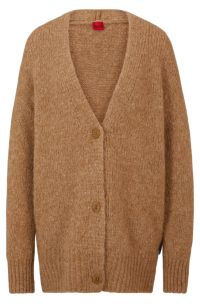 Oversized-fit button-up cardigan with logo flag, Light Brown