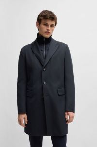 Waterafstotende mantel van een wolmix met binnenjas met ritssluiting, Donkerblauw
