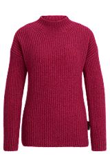 Mock-neck sweater in a wool blend, Dark pink