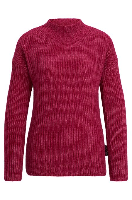Mock-neck sweater in a wool blend, Dark pink