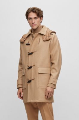 BOSS - Regular-fit wool-blend coat with monogram-jacquard belt