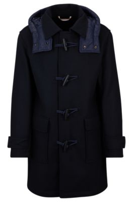 BOSS Wool blend hooded coat in a relaxed fit