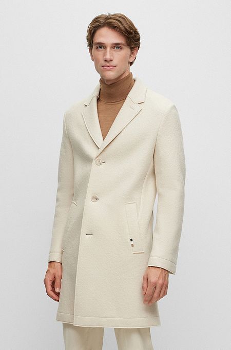 Slim-fit coat in virgin-wool jersey, Beige