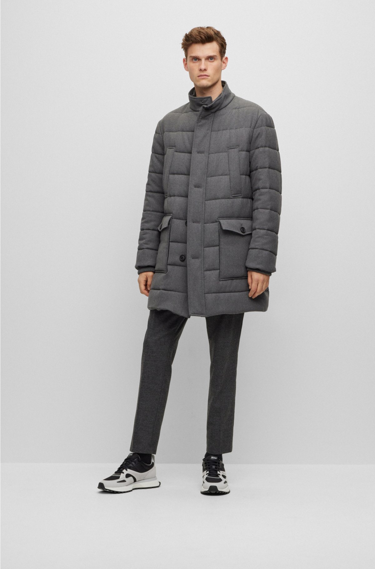 BOSS - Regular-fit padded coat in a stretch wool blend | Steppwesten