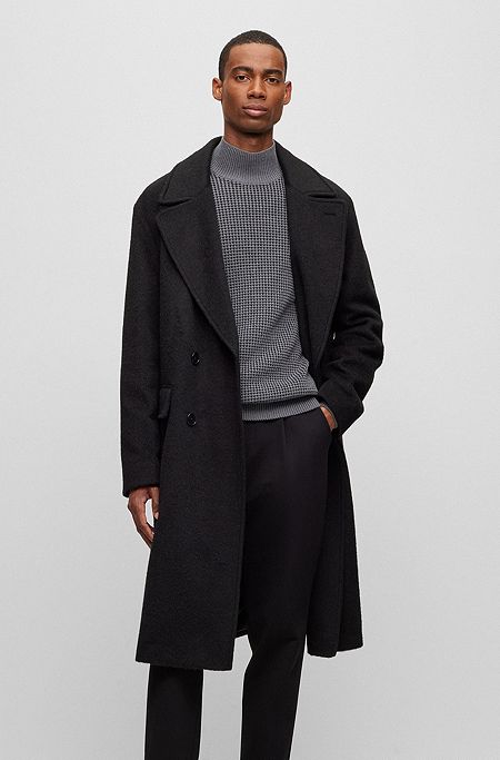 Zweireihiger Mantel aus Woll-Mix, Schwarz