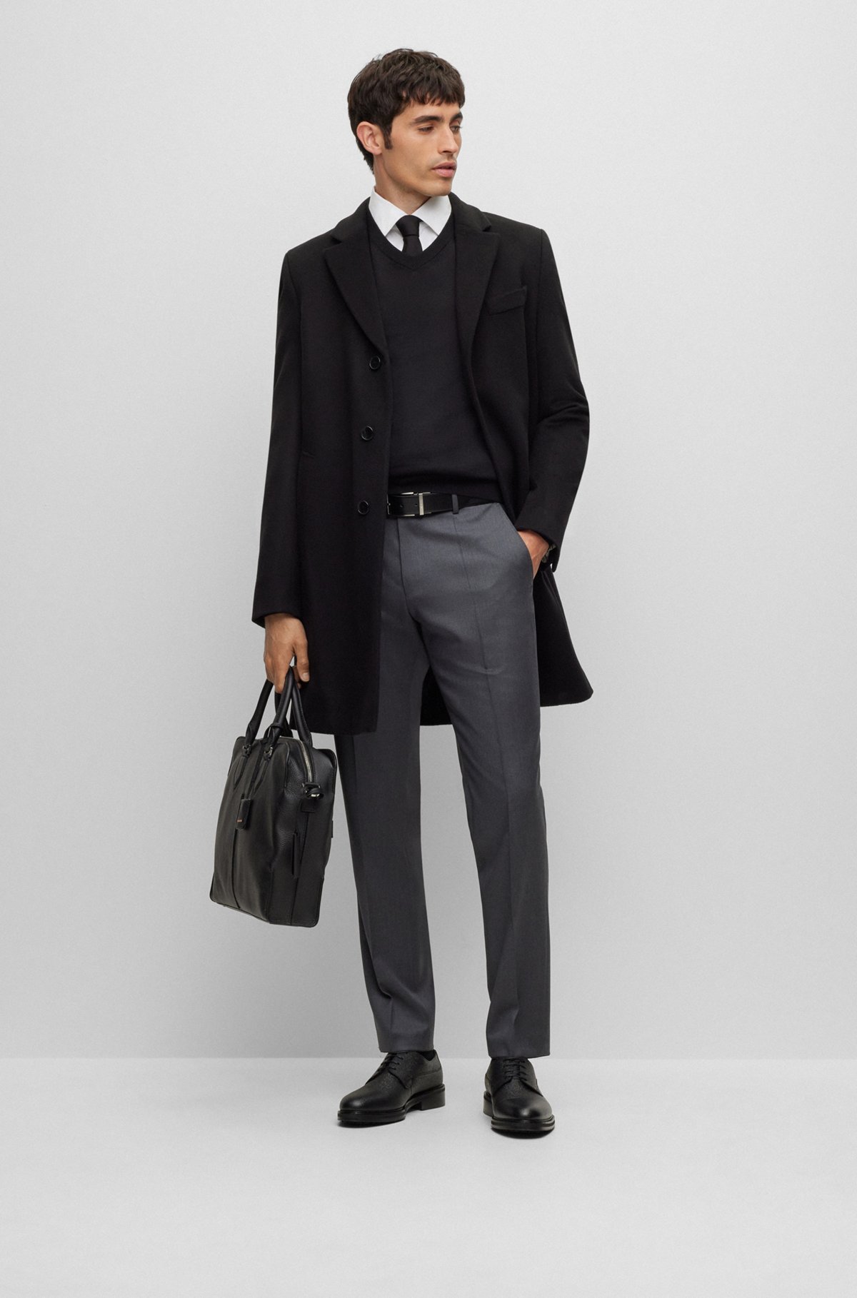 BOSS - Slim-fit coat in virgin wool and cashmere