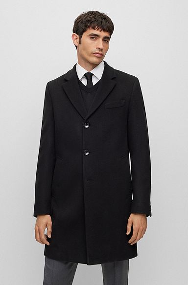 Slim-fit coat in virgin wool and cashmere, Black