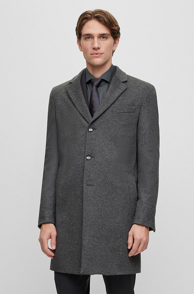 Slim-fit coat in virgin wool and cashmere, Dark Grey