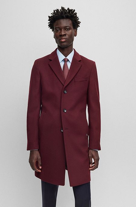 Slim-fit coat in virgin wool and cashmere, Dark Red