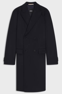 Double-breasted coat in wool and cashmere, Dark Blue