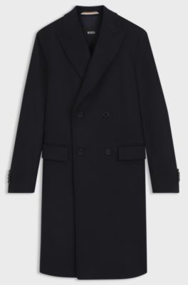 Double-breasted coat in wool and cashmere, Dark Blue