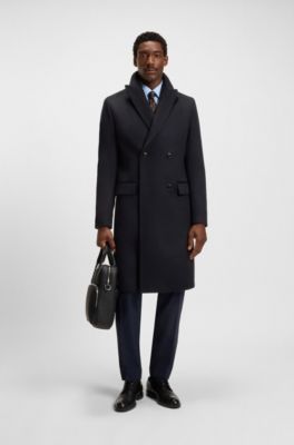 Double-breasted coat in wool and cashmere, Dark Blue