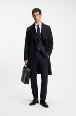 Double-breasted coat in wool and cashmere, Dark Blue