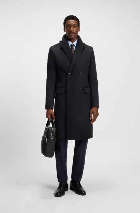 Double-breasted coat in wool and cashmere