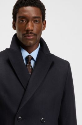 Double-breasted coat in wool and cashmere, Dark Blue