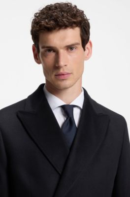 Double-breasted coat in wool and cashmere, Dark Blue