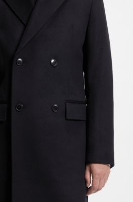 Double-breasted coat in wool and cashmere, Dark Blue